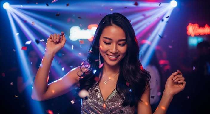 Woman dancing at a Kuala Lumpur nightclub, enjoying luxury living in Damansara Heights.