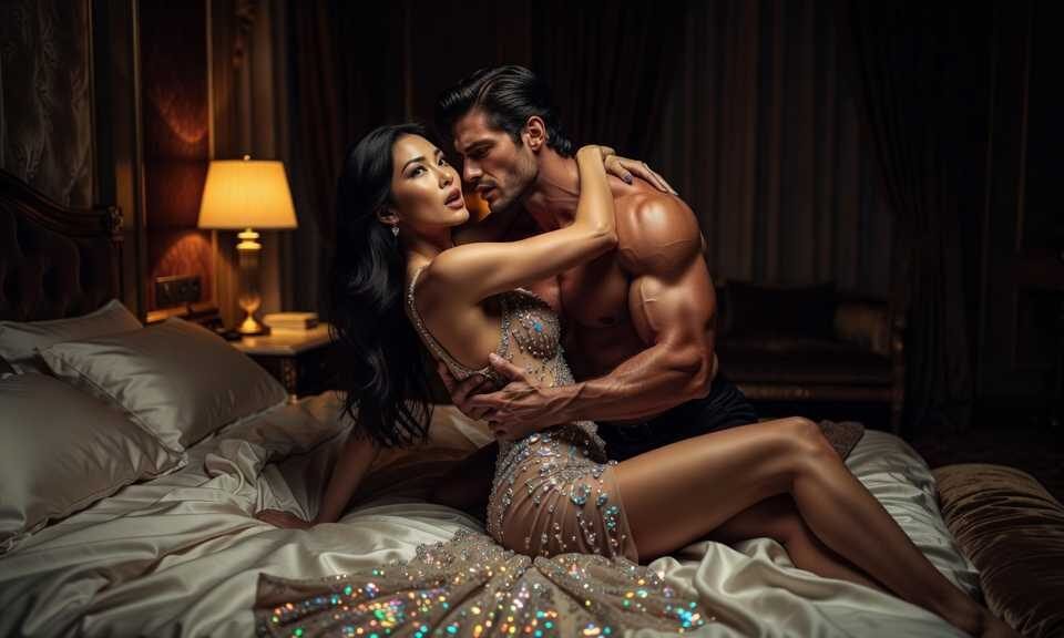 Couple embracing in a luxurious bedroom