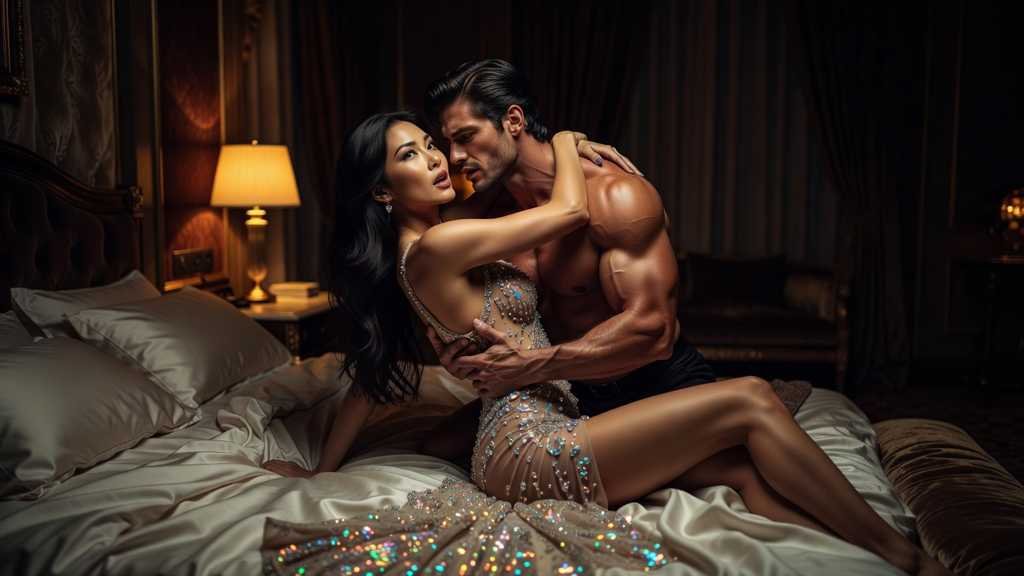 Couple embracing in a luxurious bedroom