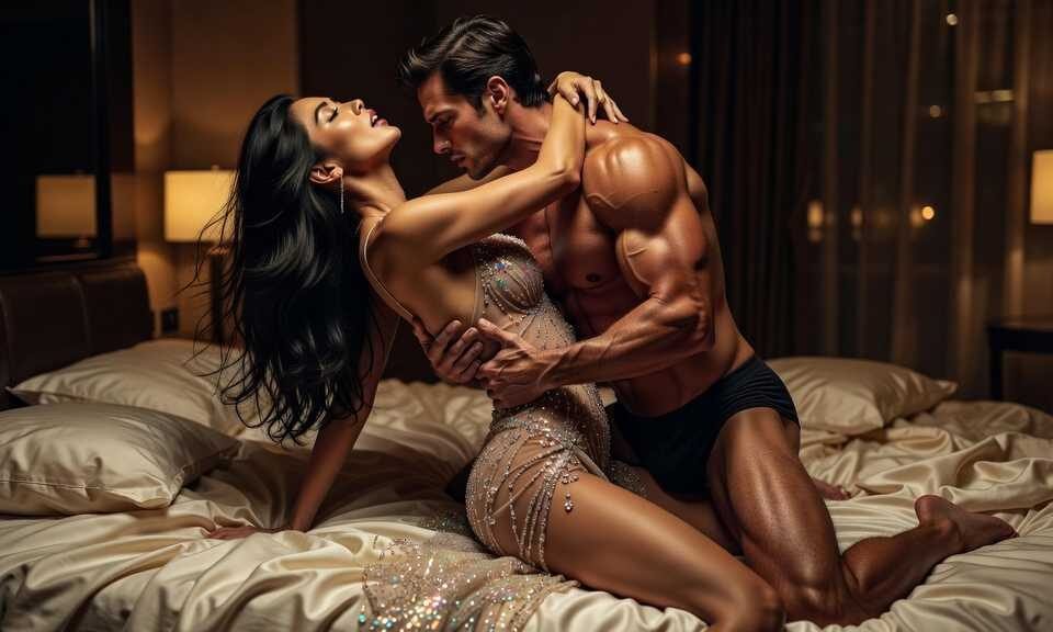 Couple embracing intimately on a bed