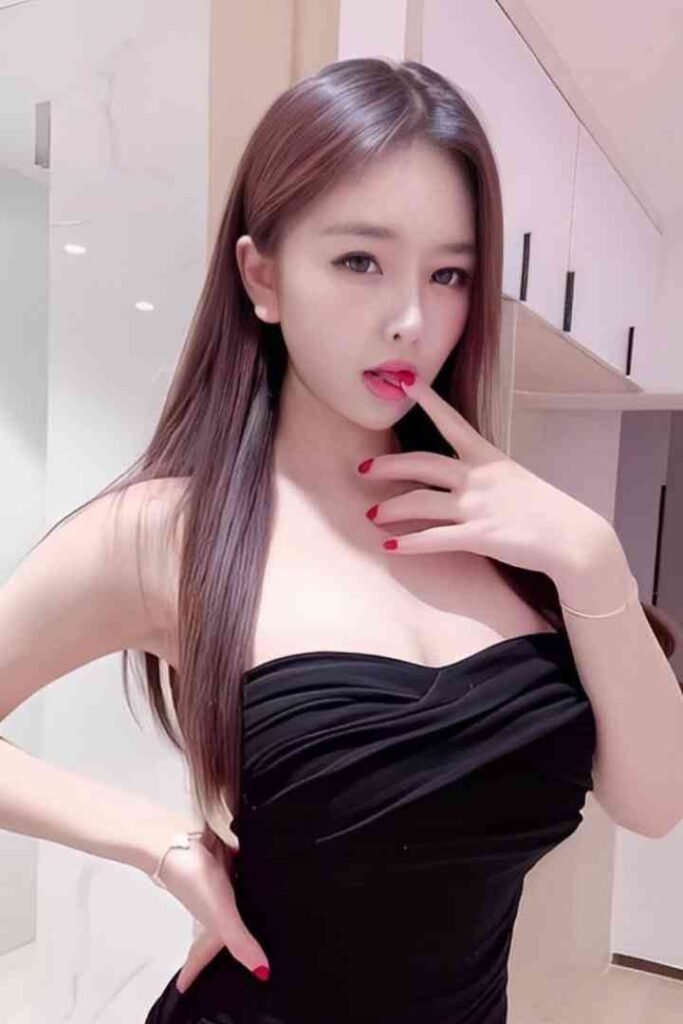 Amber, a 23-year-old Taiwan escort in KL, poses in a black dress
