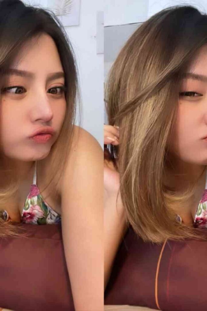 Tasya, a beautiful Malay woman with a floral bikini and pouty lips